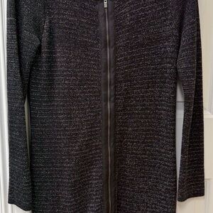 Talbots Black Textured Front Zippered Dress